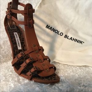 Manolo Blahnik Gladiator Heeled Sandals in Brown